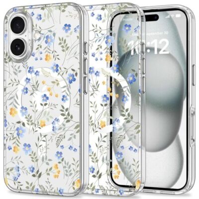 Puzdro Tech-Protect Magsafe iPhone 16, kvety - transparentn&eacute;