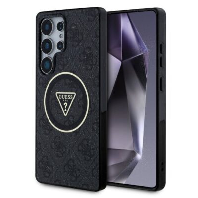 Guess IML 4G Glitter and Triangle Logo MagSafe Zadní Kryt pro Samsung Galaxy S25 Ultra Black