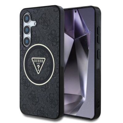 Guess IML 4G Glitter and Triangle Logo MagSafe Zadní Kryt pro Samsung Galaxy S25 Black