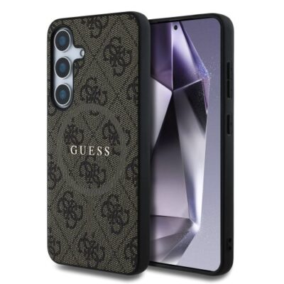 Guess PU Leather 4G Colored Ring MagSafe Zadní Kryt pro Samsung Galaxy S25 Brown