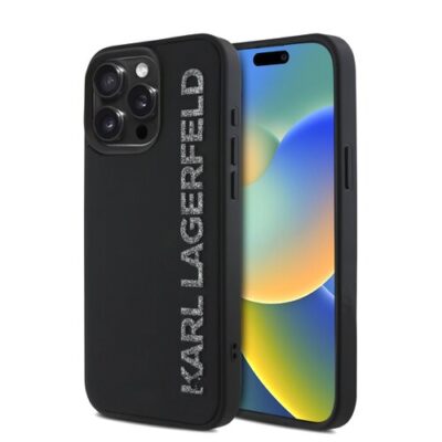 Karl Lagerfeld 3D Rubber Glitter Logo Zadn&iacute; Kryt pro iPhone 15 Pro Max Black