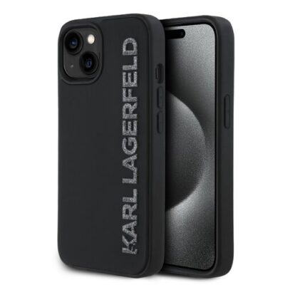Karl Lagerfeld 3D Rubber Glitter Logo Zadn&iacute; Kryt pro iPhone 14 Black