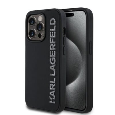 Karl Lagerfeld 3D Rubber Glitter Logo Zadn&iacute; Kryt pro iPhone 13 Pro Black