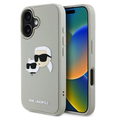 Karl Lagerfeld 3D Rubber Double Heads Zadn&iacute; Kryt pro iPhone 16 Beige