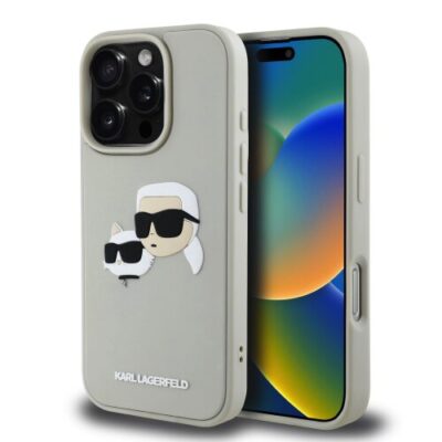 Karl Lagerfeld 3D Rubber Double Heads Zadn&iacute; Kryt pro iPhone 16 Pro Max Beige