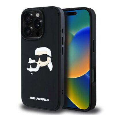 Karl Lagerfeld 3D Rubber Double Heads Zadn&iacute; Kryt pro iPhone 16 Pro Max Black