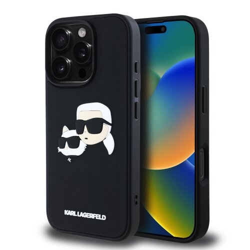 Karl Lagerfeld 3D Rubber Double Heads Zadní Kryt pro iPhone 16 Pro Max Black