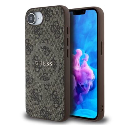 Guess PU Leather 4G Colored Ring MagSafe Zadní Kryt pro iPhone SE4 Brown