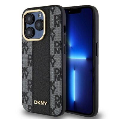 DKNY PU Leather Checkered Pattern Magsafe Zadn&iacute; Kryt pro iPhone 15 Pro Black