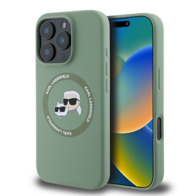 Puzdro Karl Lagerfeld Liquid Silicone K&CH Heads MagSafe iPhone 16 Pro Max - kaki