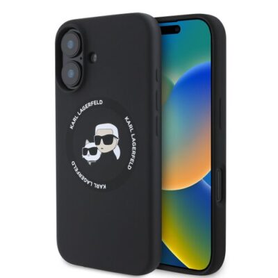 Puzdro Karl Lagerfeld Liquid Silicone K&CH Heads MagSafe iPhone 16 - čierne