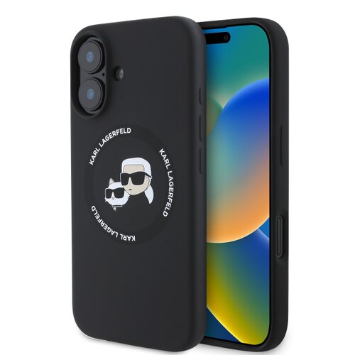 Puzdro Karl Lagerfeld Liquid Silicone K&CH Heads MagSafe iPhone 16 - čierne