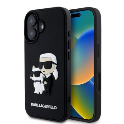 Karl Lagerfeld 3D Rubber Karl and Choupette Zadn&iacute; Kryt pro iPhone 16 Plus Black
