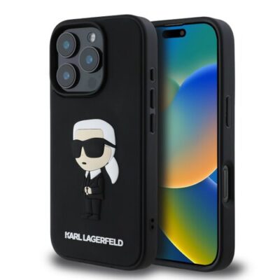 Karl Lagerfeld 3D Rubber Ikonik Zadn&iacute; Kryt pro iPhone 16 Pro Max Black