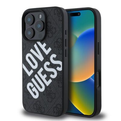 Guess PU Leather 4G Big Love Logo MagSafe Zadní Kryt pro iPhone 16 Pro Max Black