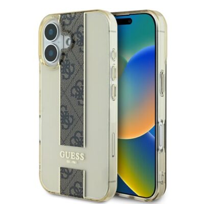 Guess IML Middle 4G Stripe Zadn&iacute; Kryt pro iPhone 16 Brown