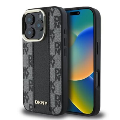 DKNY PU Leather Checkered Pattern Magsafe Zadn&iacute; Kryt pro iPhone 16 Pro Black