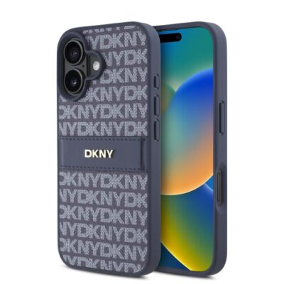 DKNY PU Leather Repeat Pattern Tonal Stripe Zadn&iacute; Kryt pro iPhone 16 Blue