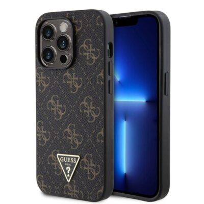 Guess PU Leather 4G Triangle Metal Logo Zadn&iacute; Kryt pro iPhone 14 Pro Black