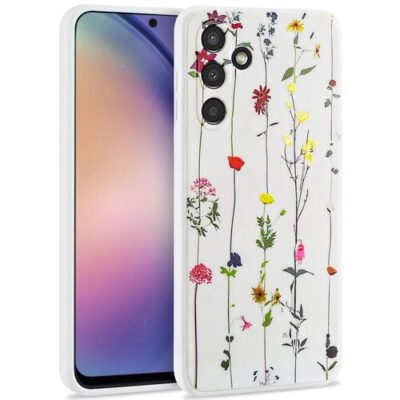 Puzdro Tech-Protect Samsung Galaxy A54 5G, L&uacute;čne kvety - biele