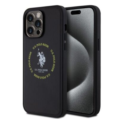 Puzdro U.S. Polo PU Leather Printed Round Double Horse MagSafe iPhone 15 Pro Max - čierne