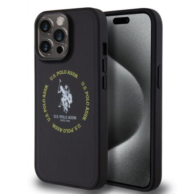 Puzdro U.S. Polo PU Leather Printed Round Double Horse MagSafe iPhone 15 Pro - čierne