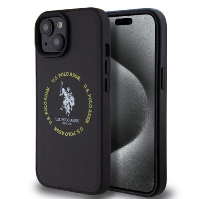 Puzdro U.S. Polo PU Leather Printed Round Double Horse MagSafe iPhone 15 - čierne