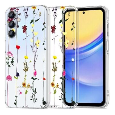 Puzdro Tech-Protect Samsung Galaxy A55 5G, kvety - transparentn&eacute;