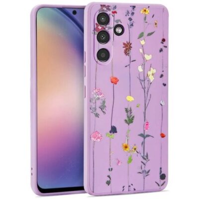 Puzdro Tech-Protect Samsung Galaxy A54 5G, L&uacute;čne kvety - fialov&eacute;