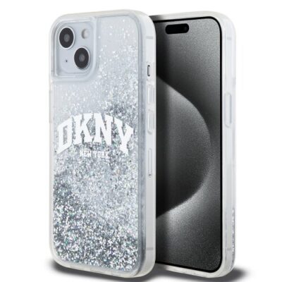 DKNY Liquid Glitter Arch Logo Zadn&iacute; Kryt pro iPhone 15 Transparent