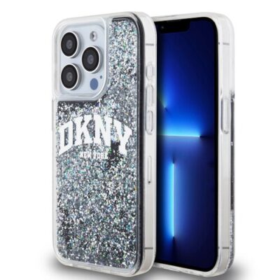 DKNY Liquid Glitter Arch Logo Zadn&iacute; Kryt pro iPhone 15 Pro Black