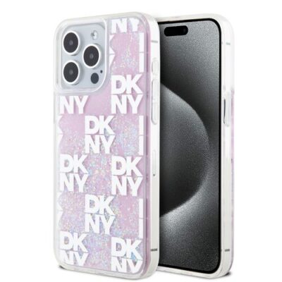 DKNY Liquid Glitter Checkered Pattern Zadn&iacute; Kryt pro iPhone 15 Pro Max Pink