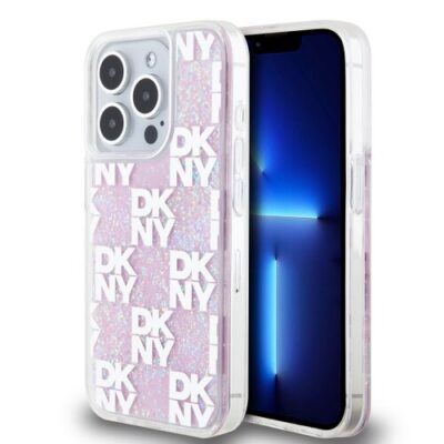 DKNY Liquid Glitter Checkered Pattern Zadn&iacute; Kryt pro iPhone 15 Pro Pink