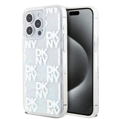 DKNY Liquid Glitter Checkered Pattern Zadn&iacute; Kryt pro iPhone 15 Pro Max Transparent