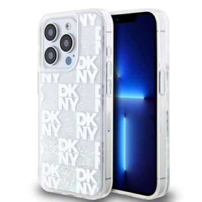 DKNY Liquid Glitter Checkered Pattern Zadn&iacute; Kryt pro iPhone 15 Pro Transparent