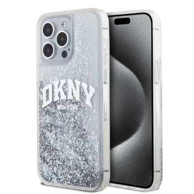 DKNY Liquid Glitter Arch Logo Zadn&iacute; Kryt pro iPhone 15 Pro Max Transparent
