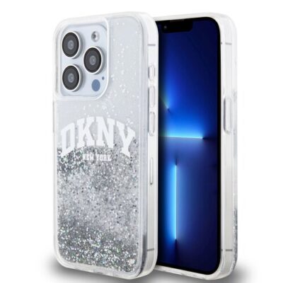 DKNY Liquid Glitter Arch Logo Zadn&iacute; Kryt pro iPhone 15 Pro Transparent