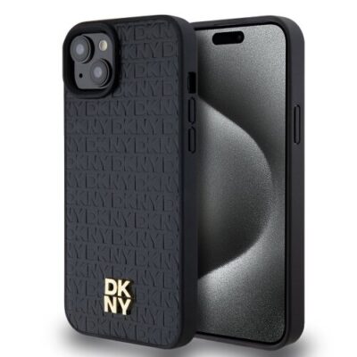 DKNY PU Leather Repeat Pattern Stack Logo Magsafe Zadn&iacute; Kryt pro iPhone 13 Black