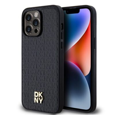 DKNY PU Leather Repeat Pattern Stack Logo Magsafe Zadn&iacute; Kryt pro iPhone 13 Pro Max Black