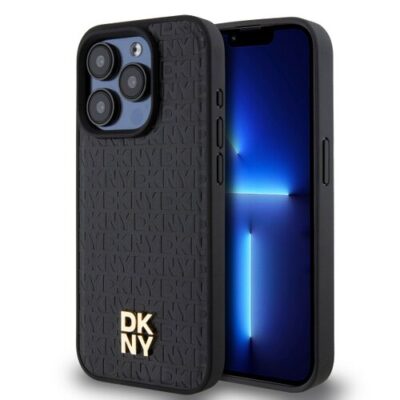 DKNY PU Leather Repeat Pattern Stack Logo Magsafe Zadn&iacute; Kryt pro iPhone 12/12 Pro Black