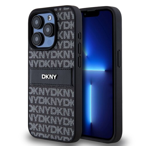Puzdro DKNY PU Leather Repeat Pattern Tonal Stripe iPhone 15 Pro - čierne