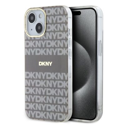 DKNY PC/TPU Repeat Pattern Tonal Stripe Magsafe Zadní Kryt pro iPhone 15 Beige