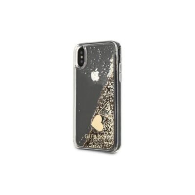 Guess case for iPhone X / XS GUOHCPXGLHFLGO hard case gold Charms 2 Liquid Glitter