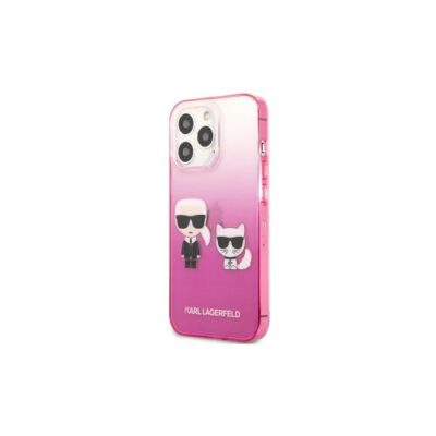 Puzdro Karl Lagerfeld iPhone 13 Pro KLHCP13LTGKCP pink hard case Karl & Choupette Head Gradient