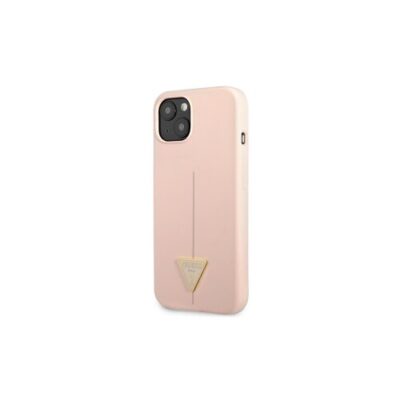 Guess case for iPhone 13 GUHCP13MSLTGP pink hard case Silicone Triangle Logo
