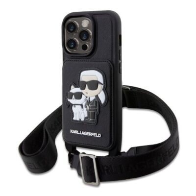 Puzdro Karl Lagerfeld Saffiano Crossbody Karl and Choupette NFT iPhone 14 Pro - čierne