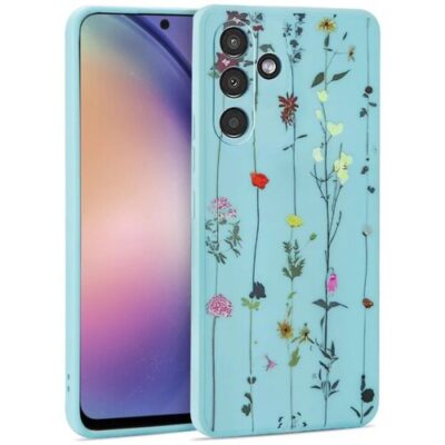 Puzdro Tech-Protect Samsung Galaxy A54 5G, L&uacute;čne kvety - modr&eacute;