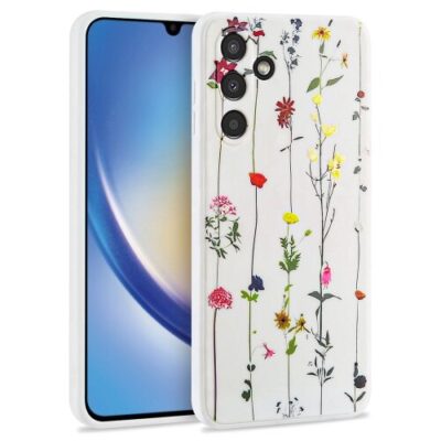 Puzdro Tech-Protect Samsung Galaxy A34 5G, Lúčne kvety - biele