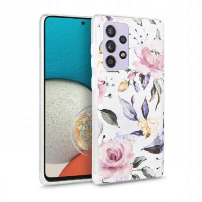 Puzdro Tech-Protect Samsung Galaxy A53 5G, kvetinov&eacute; - biele