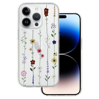 Puzdro Tel Protect iPhone 14, L&uacute;čne kvety - transparentn&eacute;
